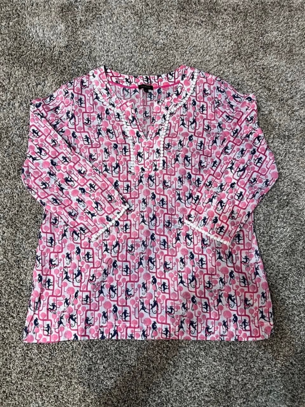 SIZE M TALBOTS BLUE AND PINK MONKEY TUNIC